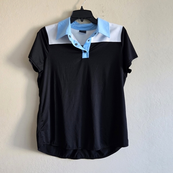 Belyn Key Women's Black and Blue Polo Shirt Short Skeeve Golf Top Size M - Picture 9 of 10